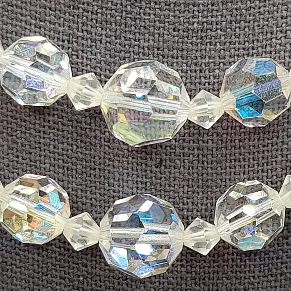 Vintage 1950s Aurora Borealis Crystal Beaded Necklace, Double Strand, 16 Inches - Picture 3 of 10
